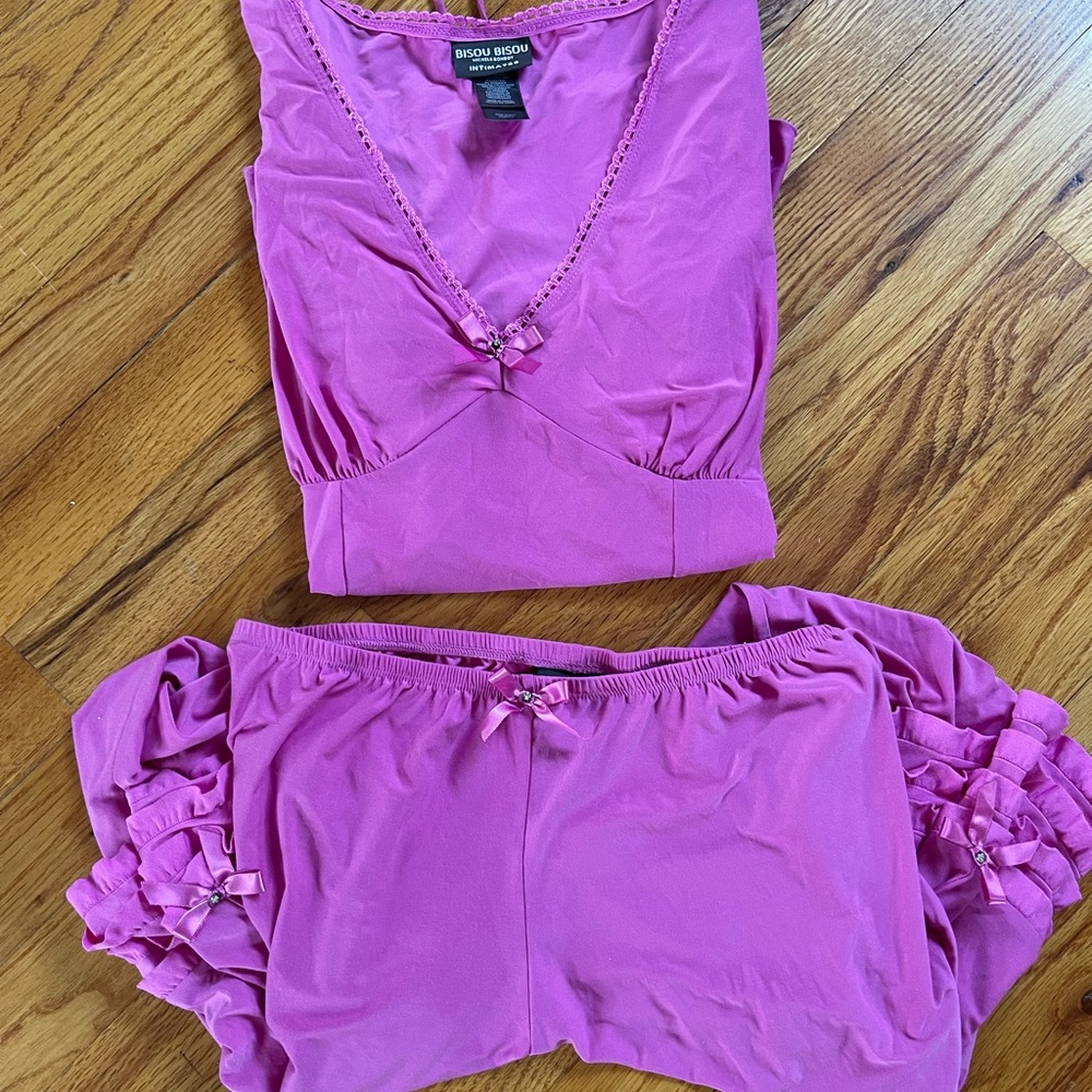 Bisou Bisou Magenta Sleepwear Set with Bow Accents